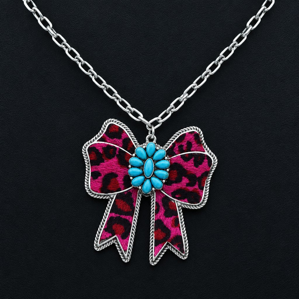 Boho Cow Print Bow Necklace