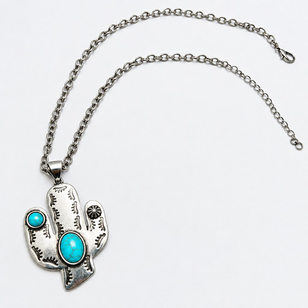 Boho Vintage Cactus Pendant Necklace