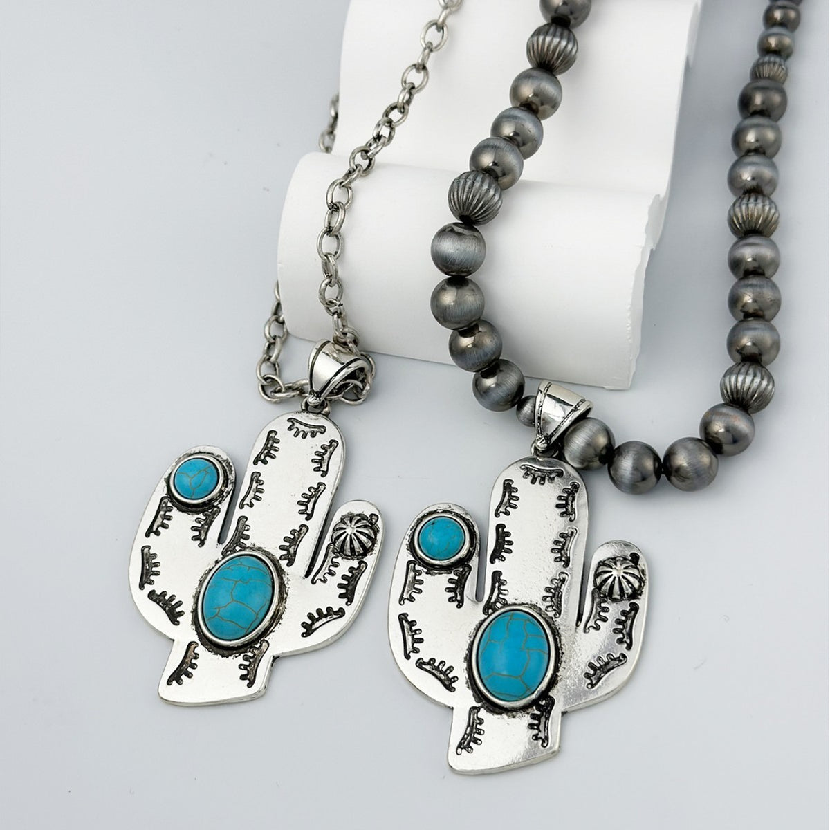 Boho Vintage Cactus Pendant Necklace
