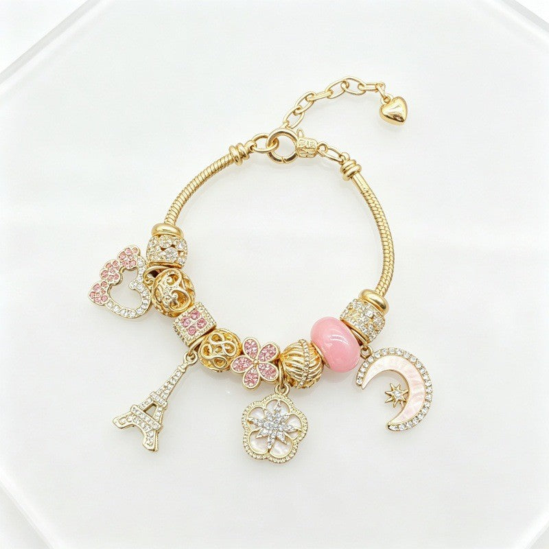 Romantic Eiffel Tower & Moon Charm Bracelet