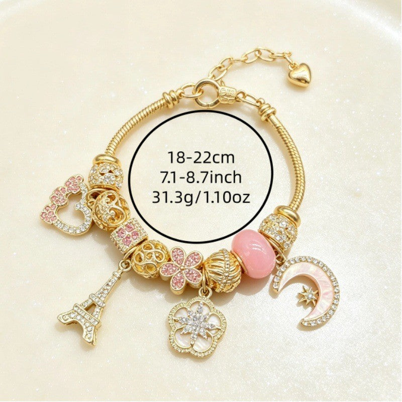 Romantic Eiffel Tower & Moon Charm Bracelet