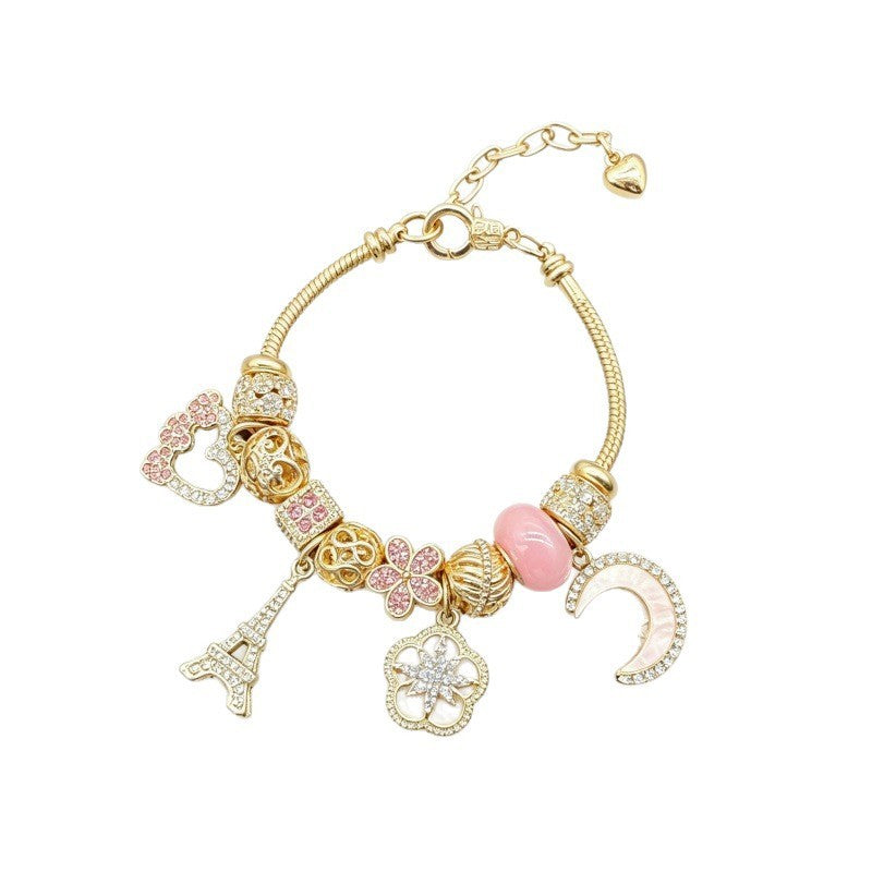 Romantic Eiffel Tower & Moon Charm Bracelet
