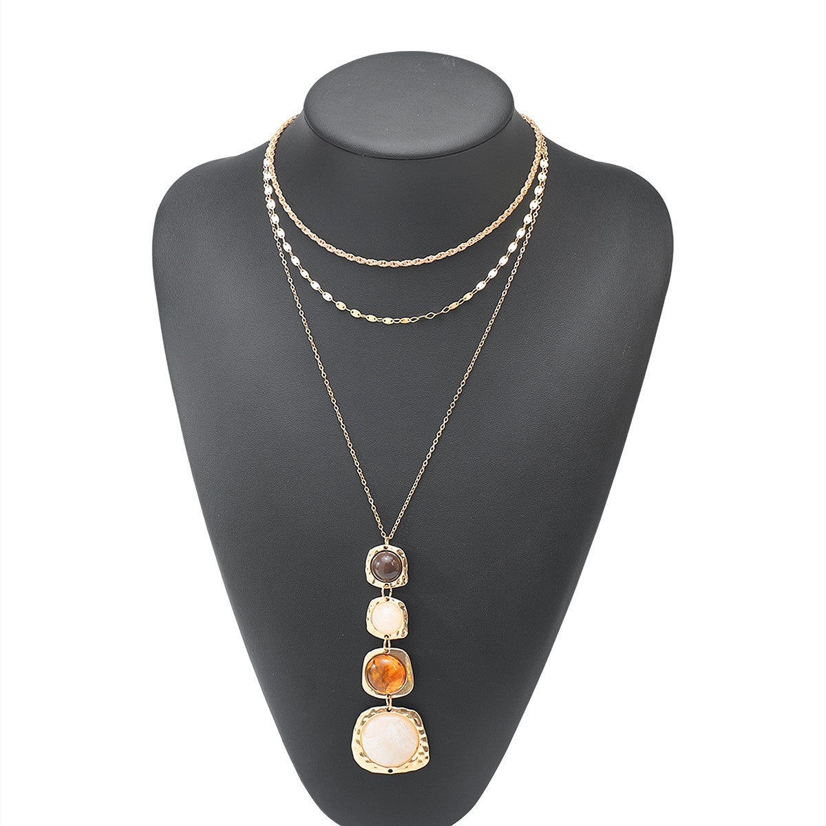 Vintage Amber Resin Stone Layered Necklace