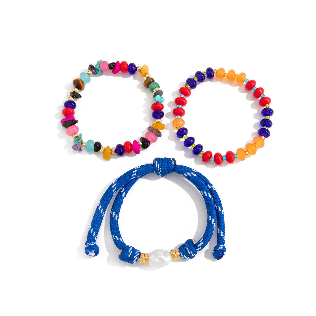 3pc Boho Colorful Stone & Pearl Bracelet Set