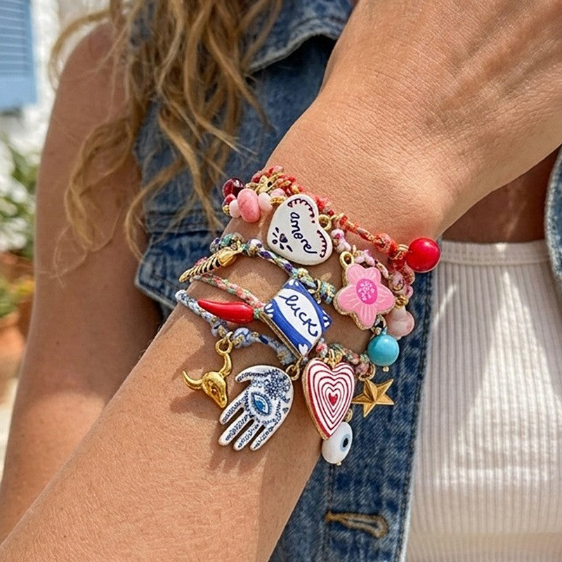 Boho Enamel Charm Cord Bracelet Set