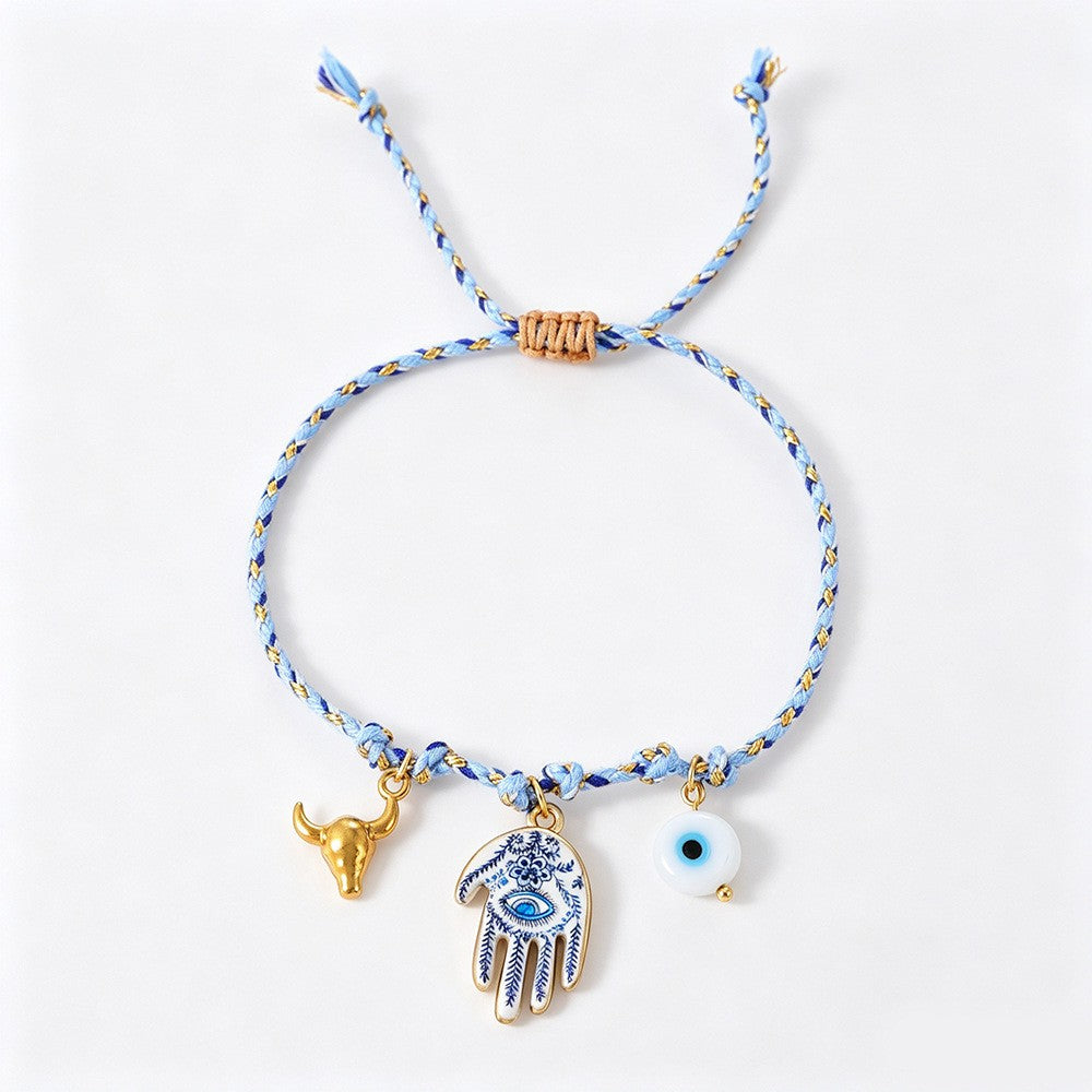 Boho Enamel Charm Cord Bracelet Set