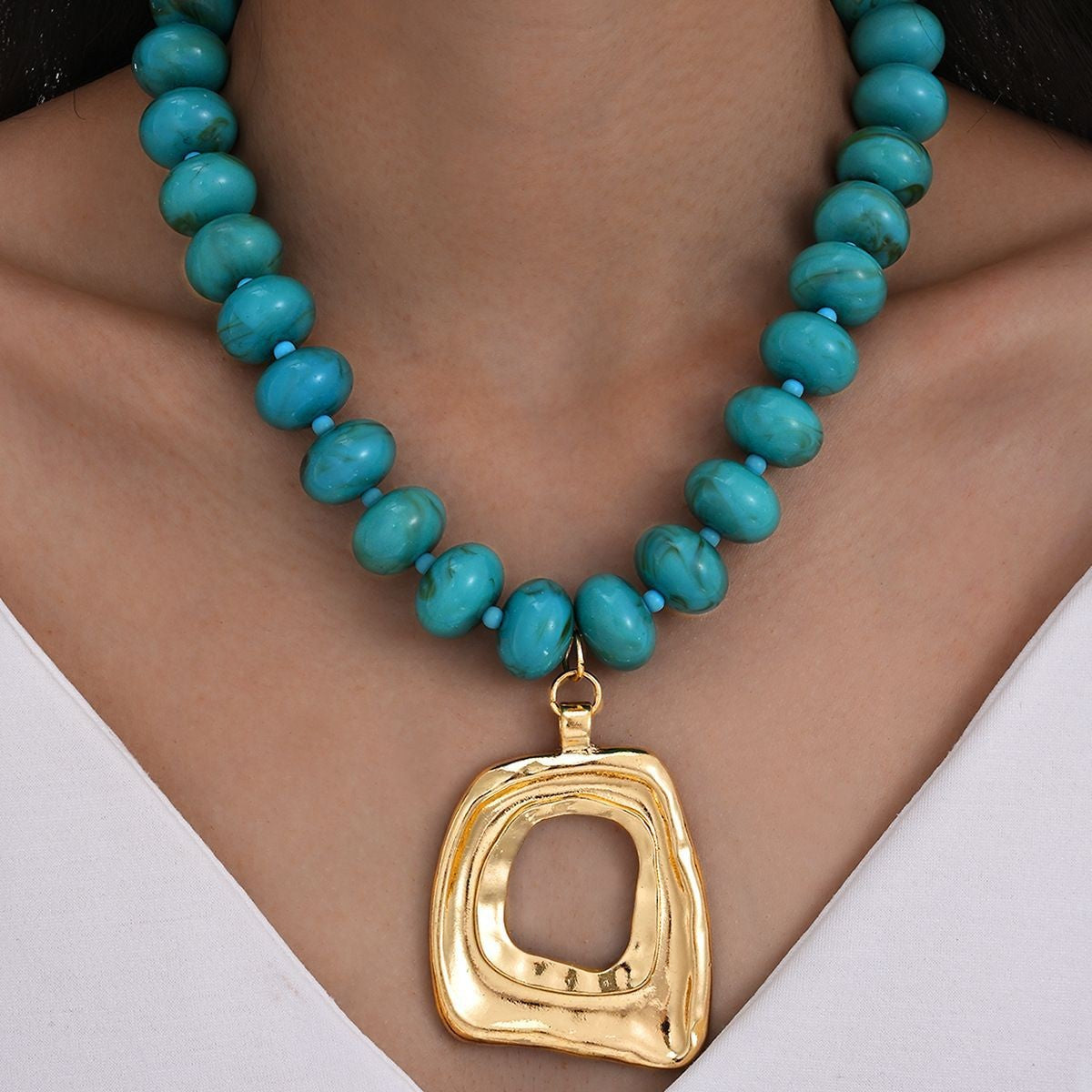 Boho Turquoise Beaded Geometric Necklace