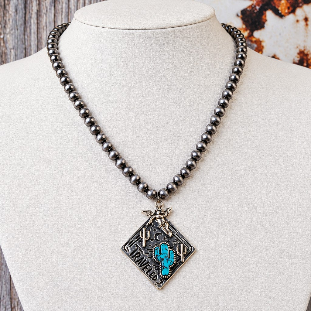 Boho Vintage Cactus Beaded Necklace