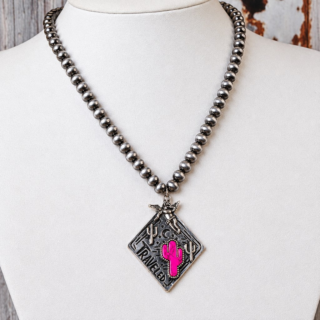 Boho Vintage Cactus Beaded Necklace