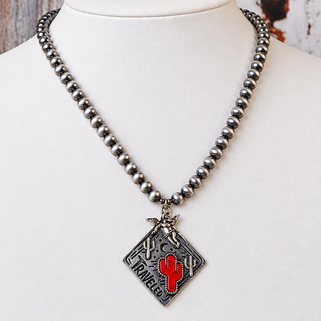 Boho Vintage Cactus Beaded Necklace