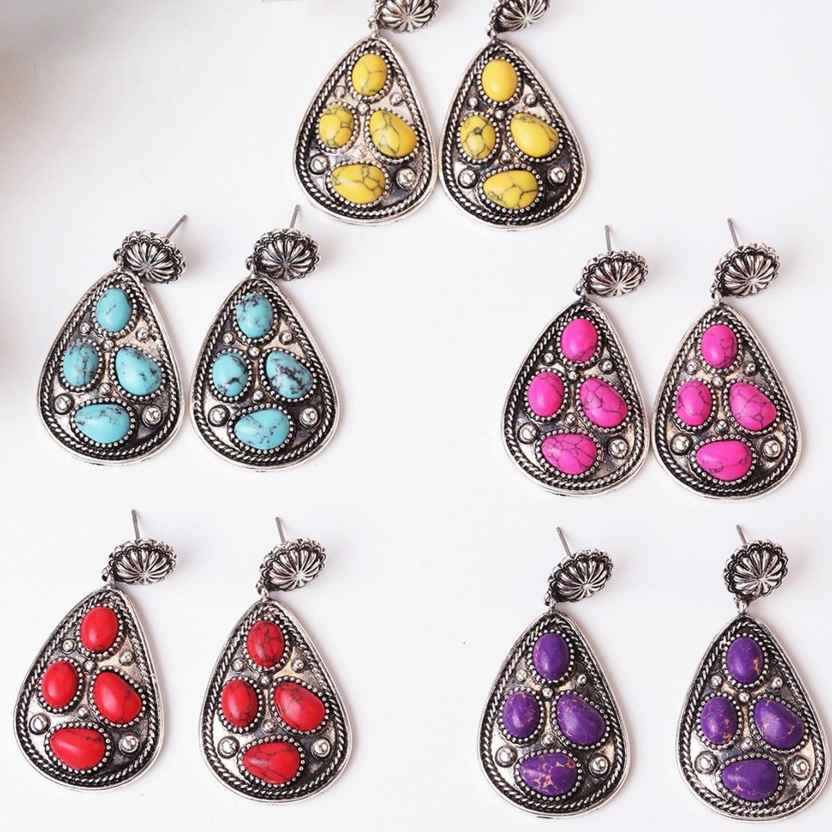Boho Faux Turquoise Teardrop Dangle Earrings