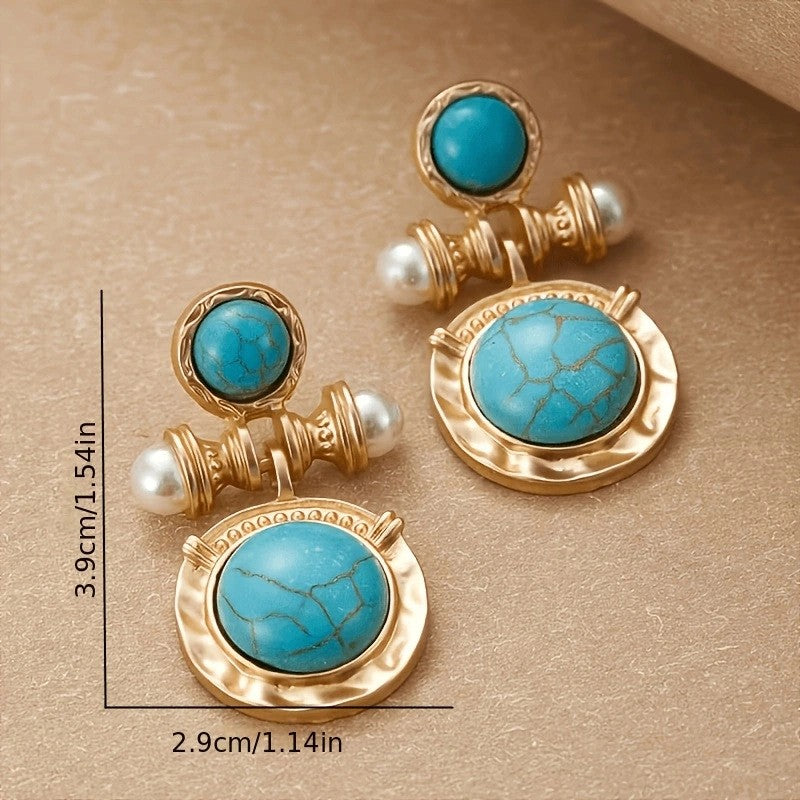 Vintage Turquoise Pearl Drop Earrings