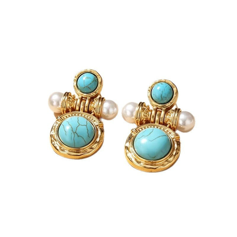Vintage Turquoise Pearl Drop Earrings