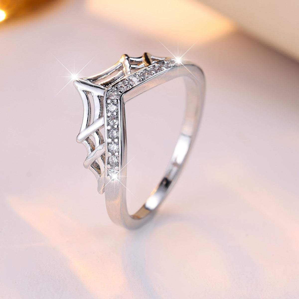 Classy Gothic Spiderweb Pave Ring