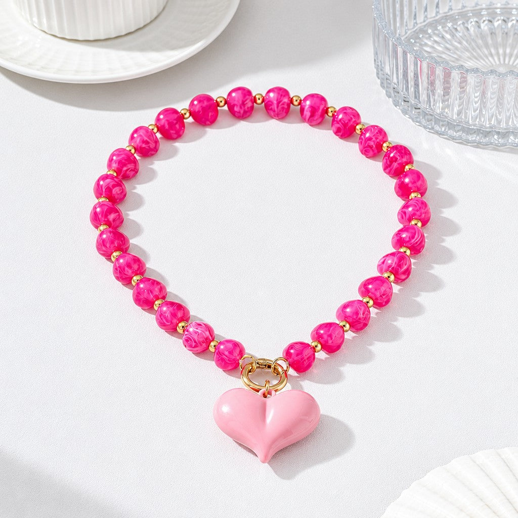 Romantic Multi-Strand Acrylic Heart Necklace