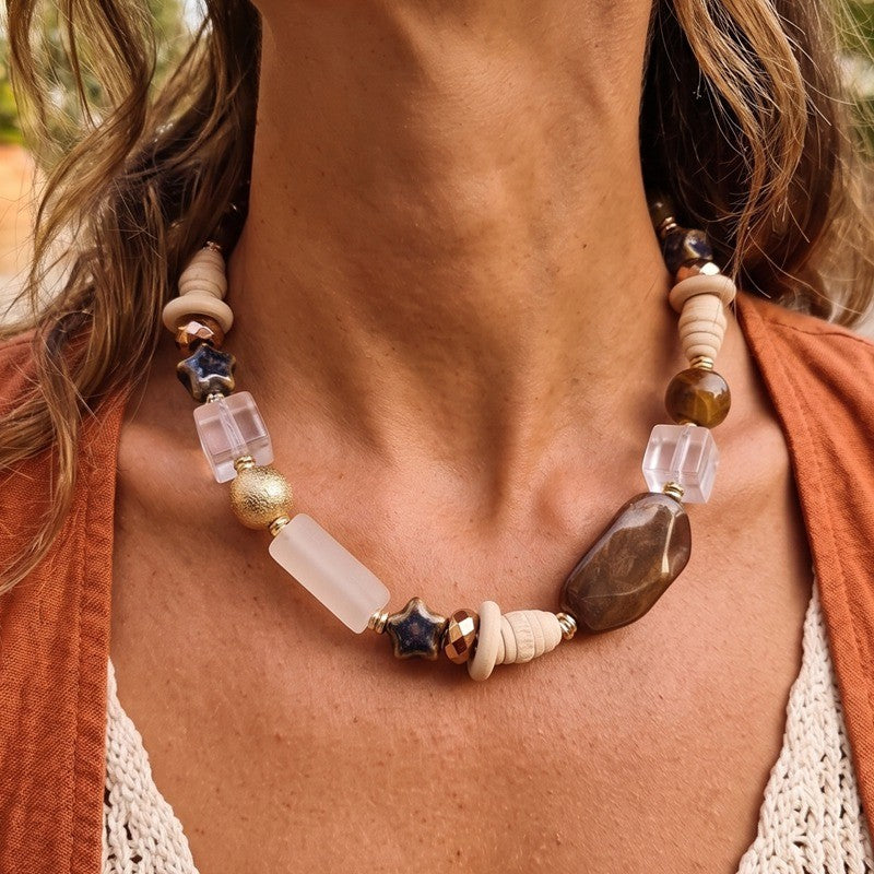 Boho Amber Acrylic Star Bead Necklace