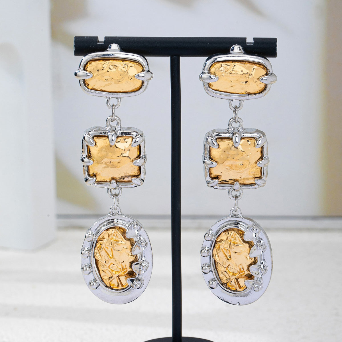 Classy Two-Tone Textured Geometric Drop Earrings