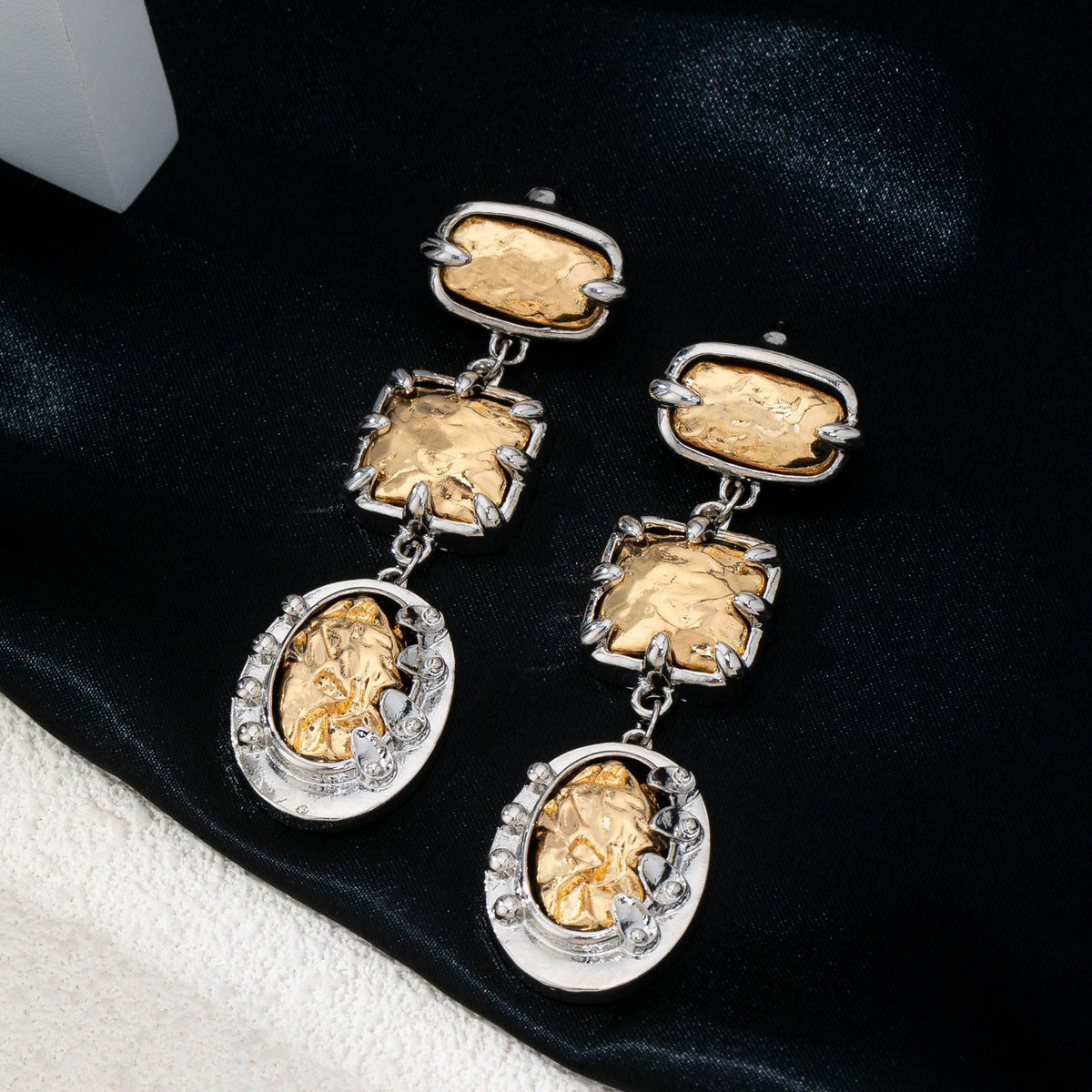 Classy Two-Tone Textured Geometric Drop Earrings