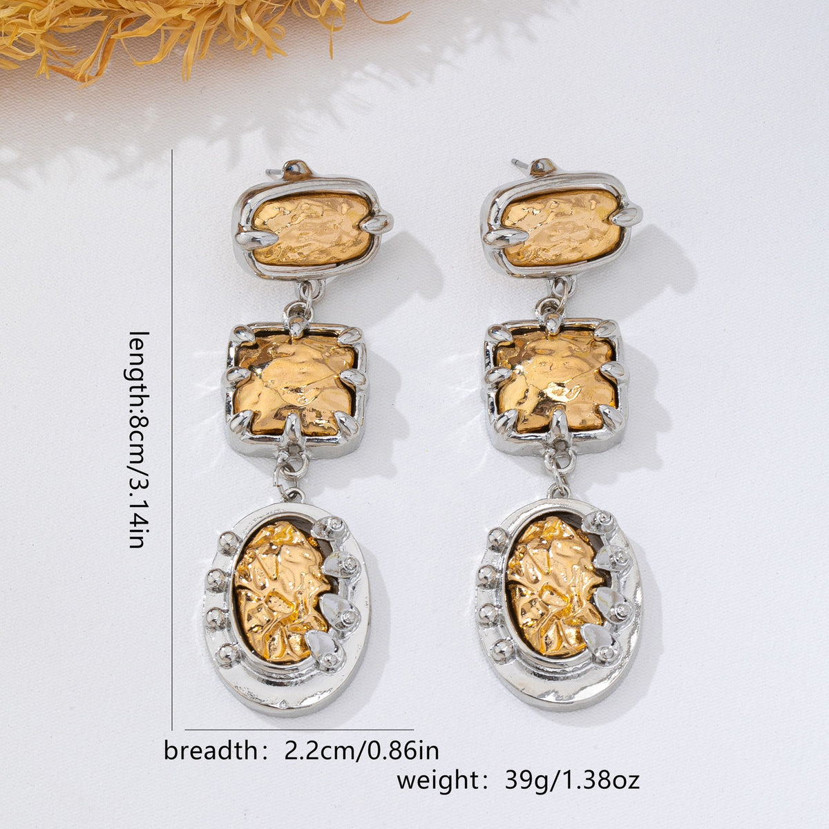 Classy Two-Tone Textured Geometric Drop Earrings