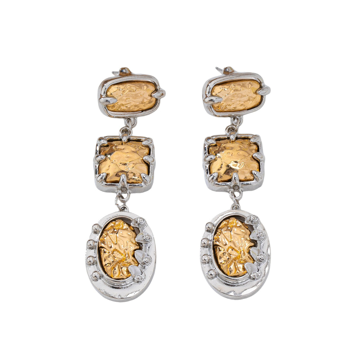 Classy Two-Tone Textured Geometric Drop Earrings