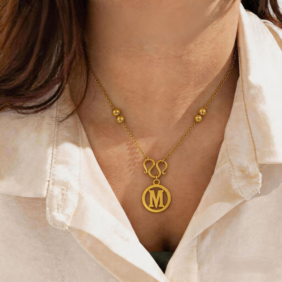 18k Dainty Beaded Initial Letter Necklace
