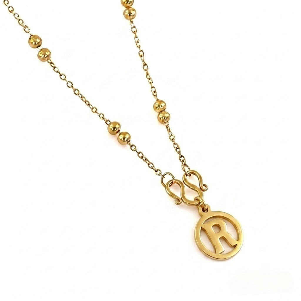 18k Dainty Beaded Initial Letter Necklace