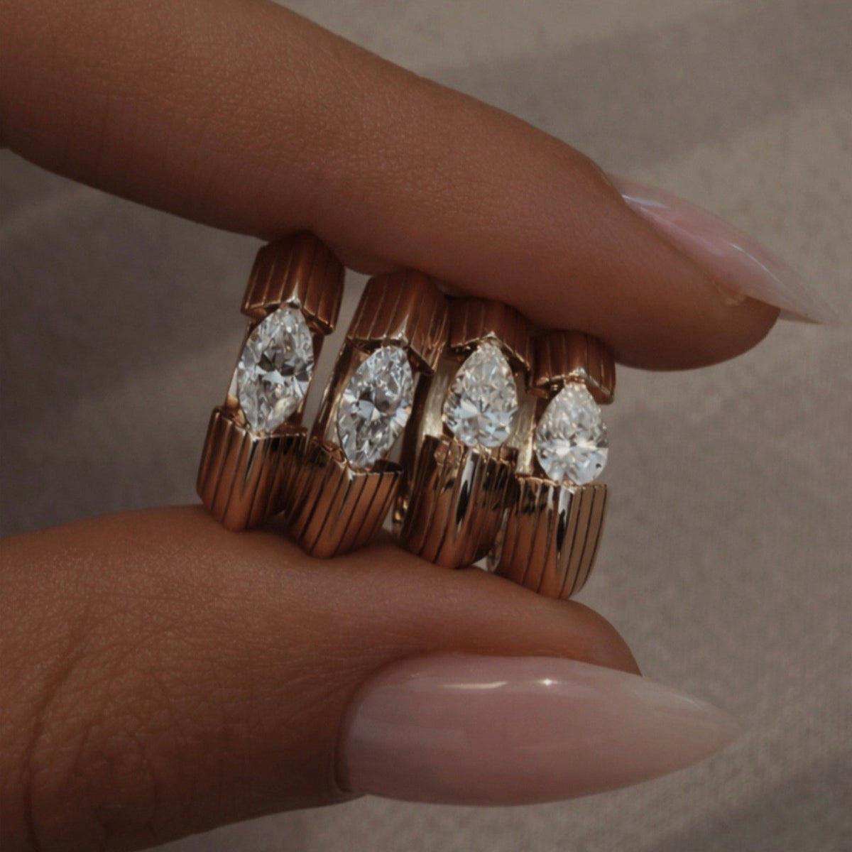 Classy Fluted Zirconia Huggie Hoop Earrings