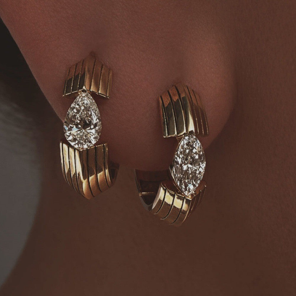 Classy Fluted Zirconia Huggie Hoop Earrings