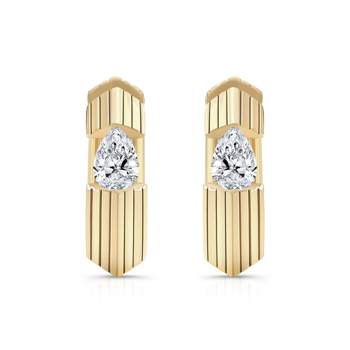 Classy Fluted Zirconia Huggie Hoop Earrings