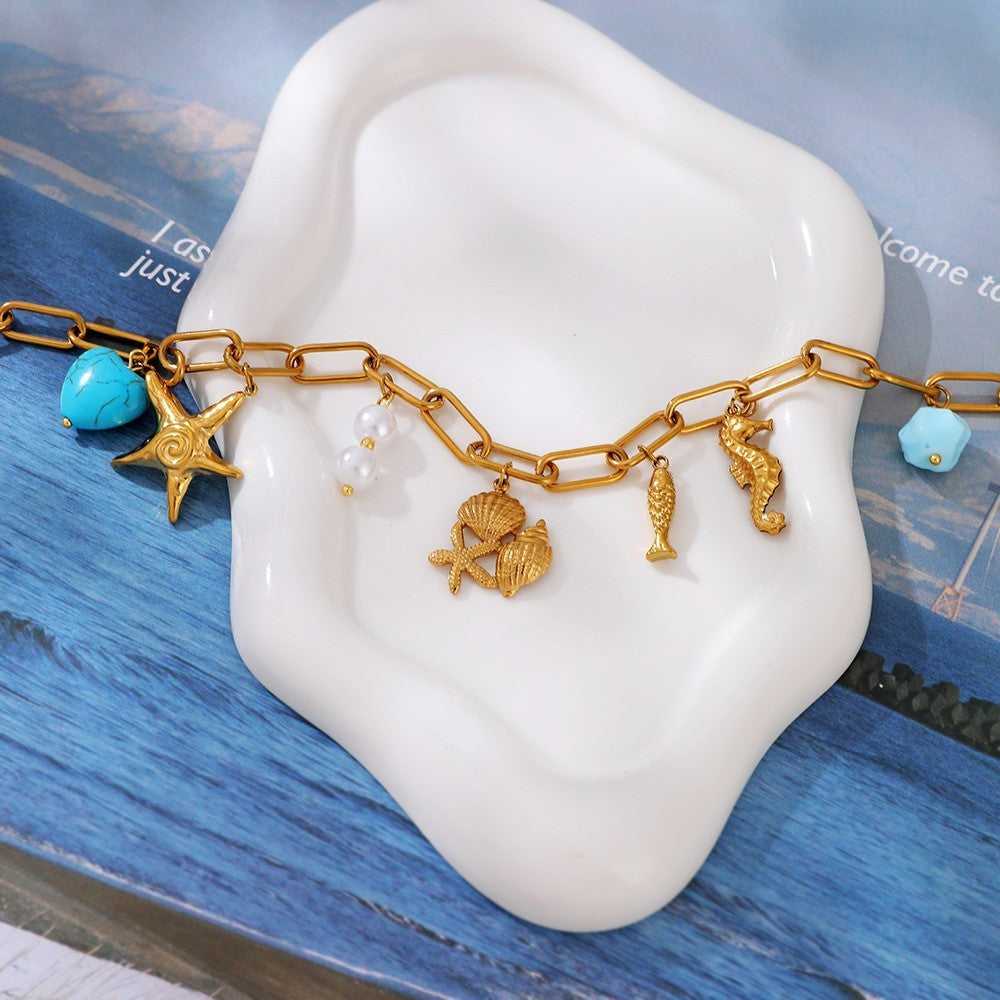 Boho Turquoise Ocean Charm Paperclip Necklace