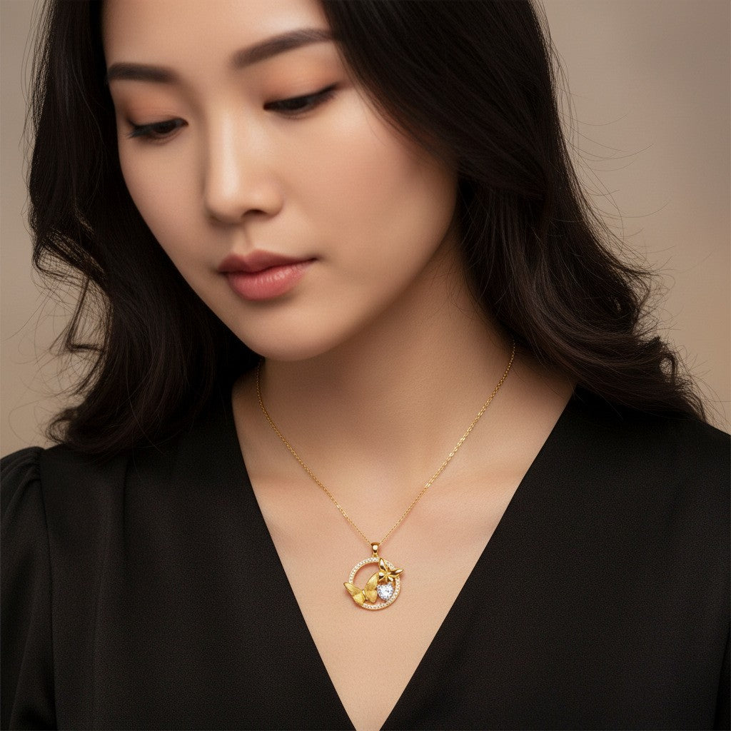 Classy Double Butterfly Circle Necklace