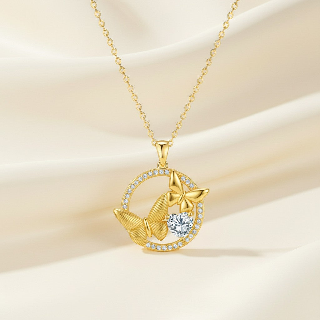 Classy Double Butterfly Circle Necklace