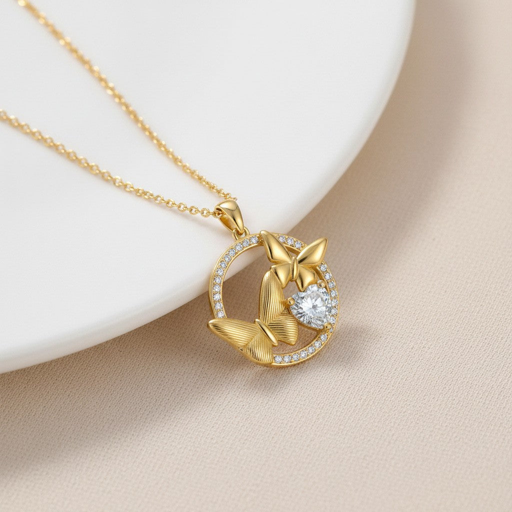 Classy Double Butterfly Circle Necklace