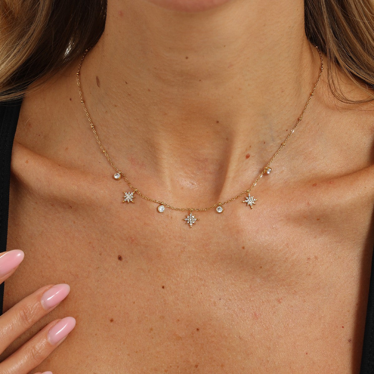 Dainty Rhinestone Cherry & Star Necklace