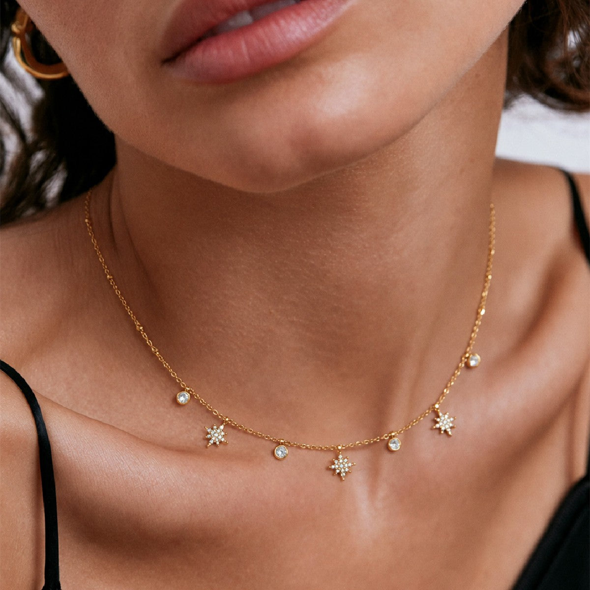 Dainty Rhinestone Cherry & Star Necklace