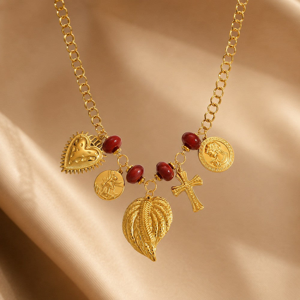 18k Boho Amber Beaded Charm Necklace