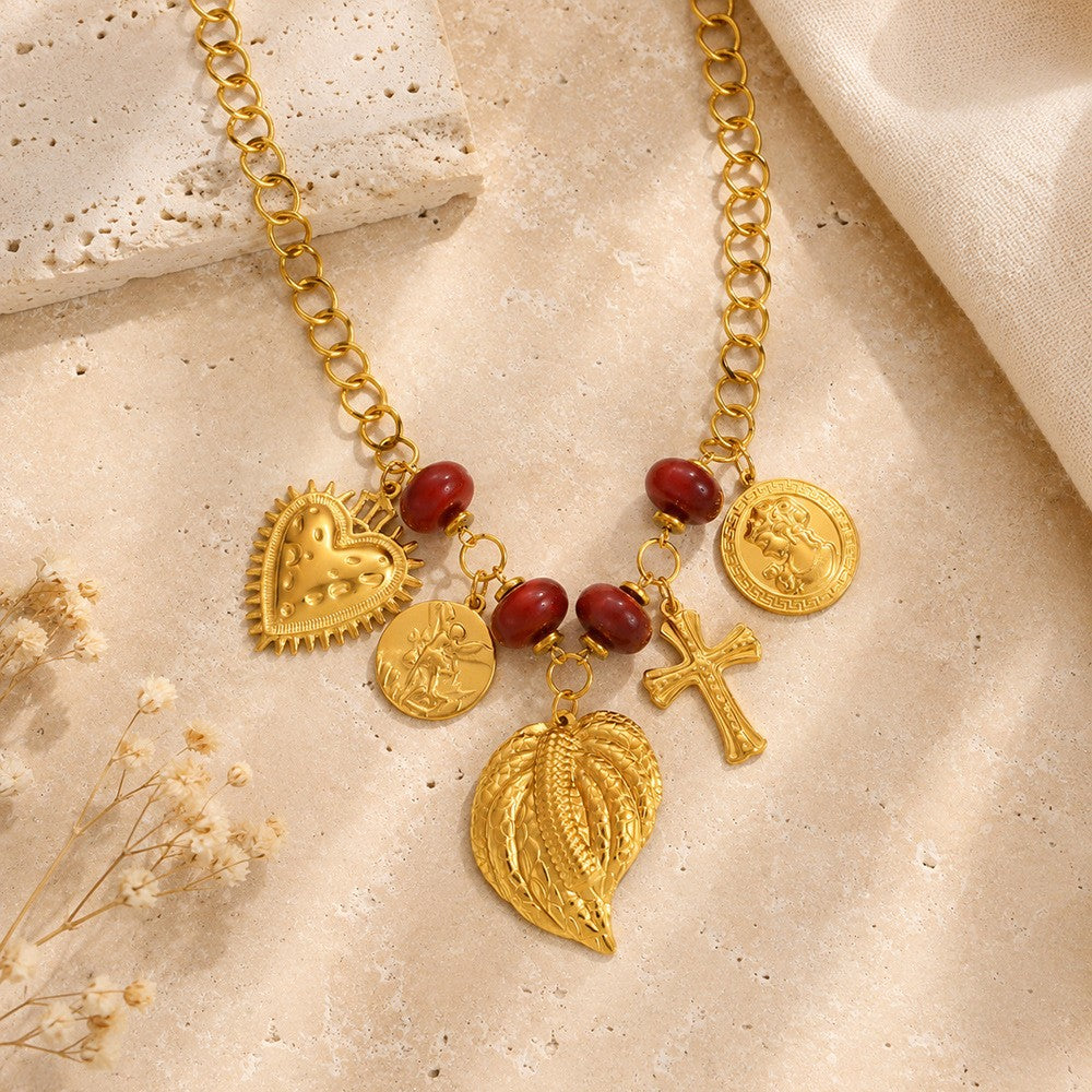 18k Boho Amber Beaded Charm Necklace