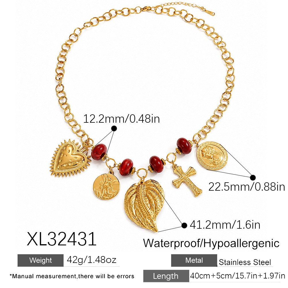 18k Boho Amber Beaded Charm Necklace