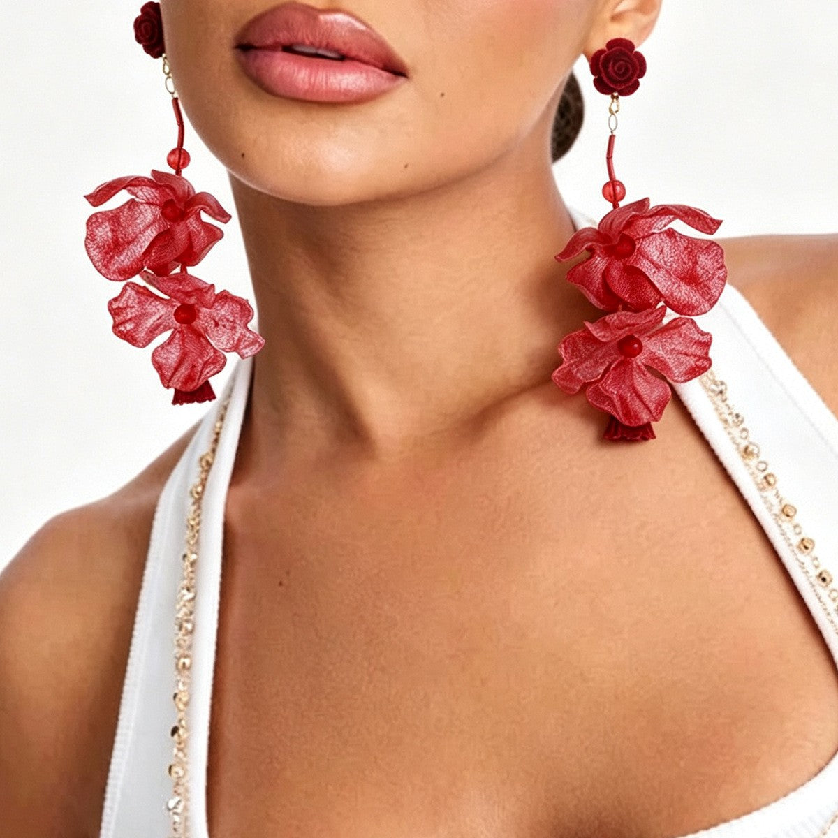 Romantic Magenta Floral Statement Earrings