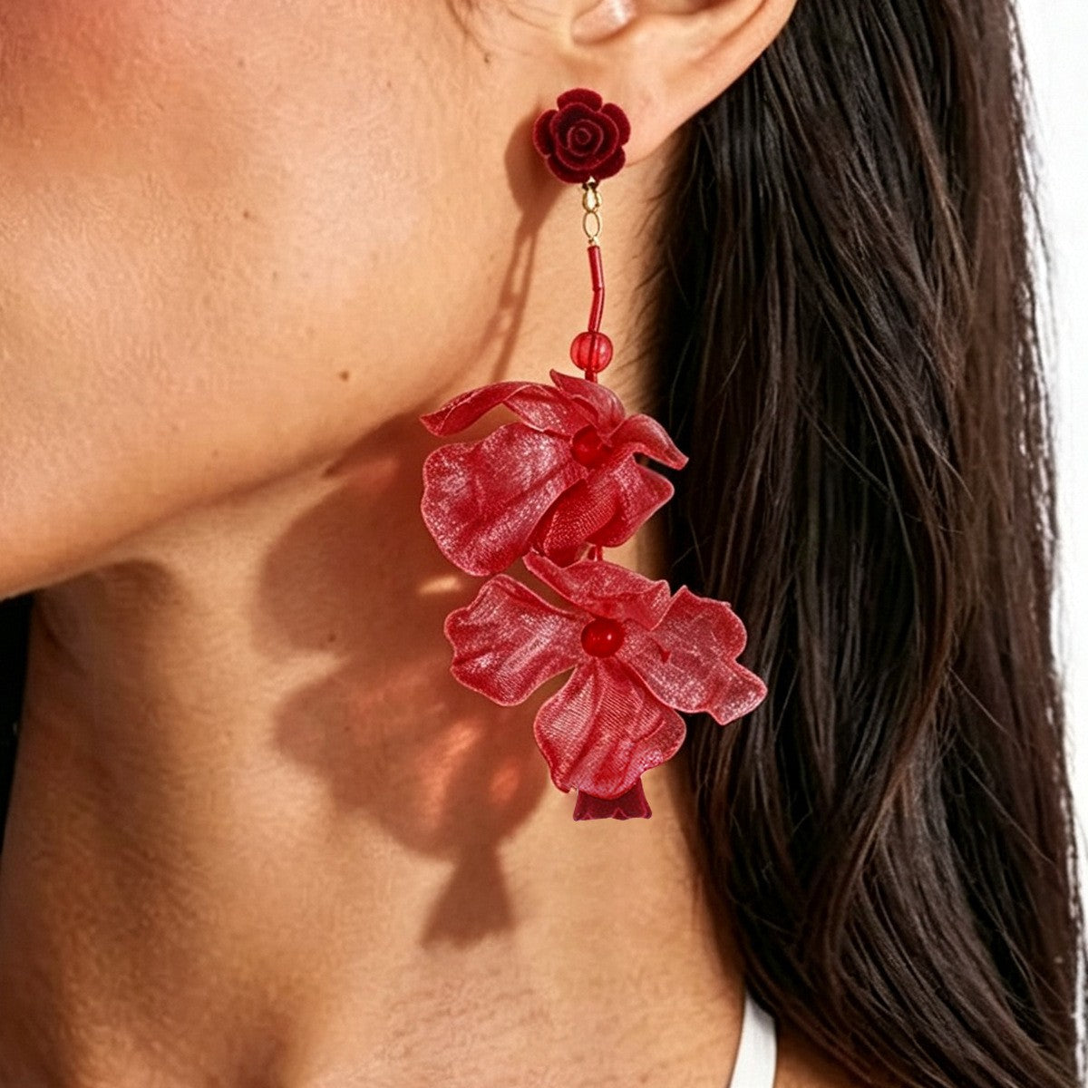 Romantic Magenta Floral Statement Earrings