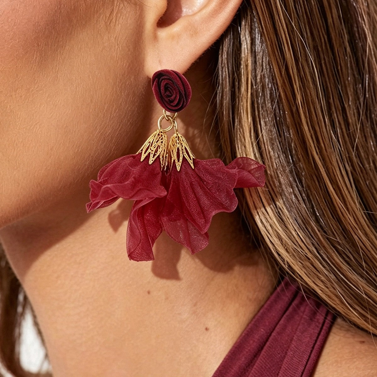 Romantic Magenta Floral Statement Earrings