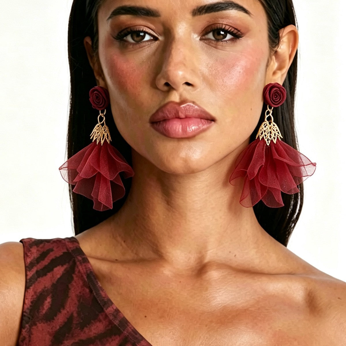 Romantic Magenta Floral Statement Earrings