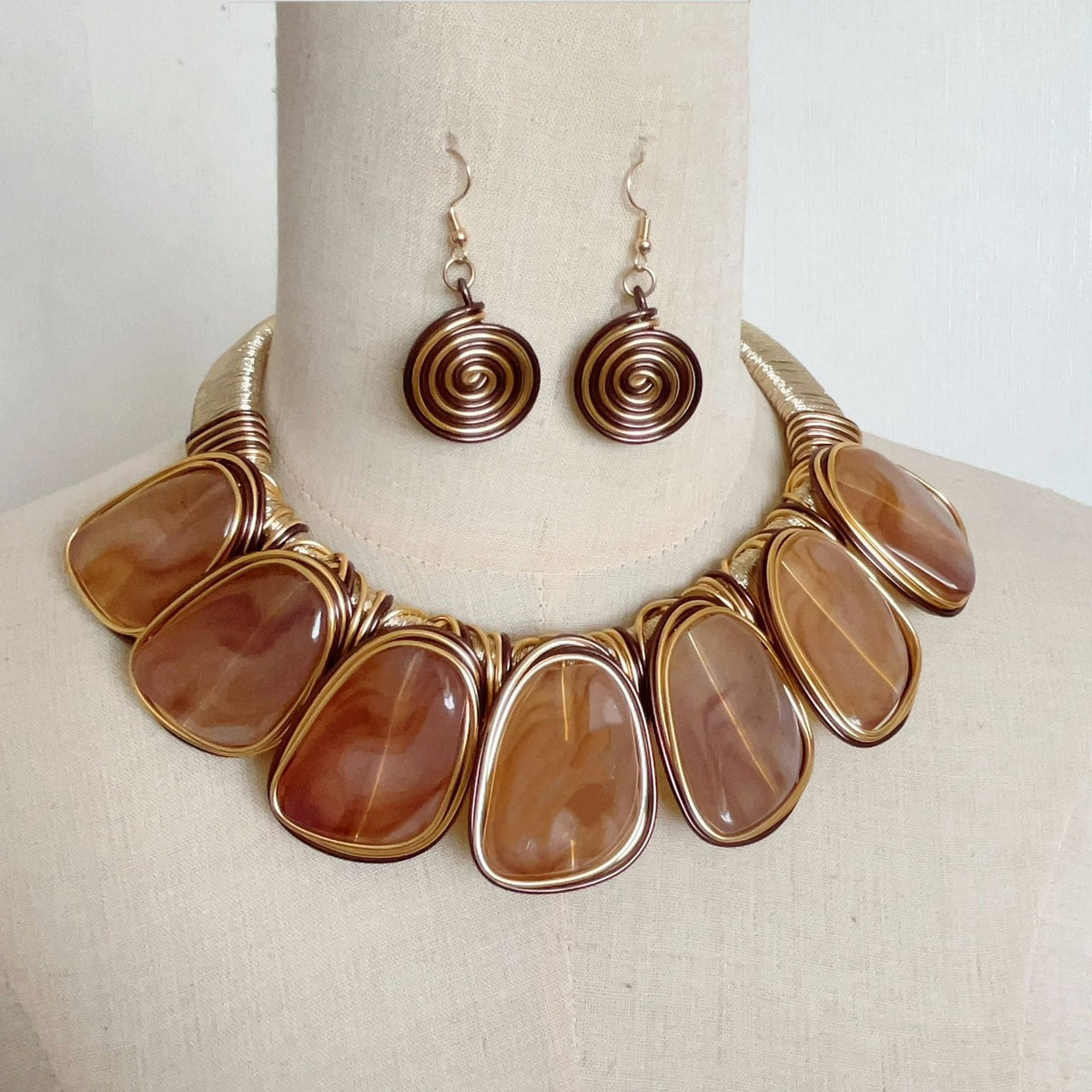 Boho Marbled Acrylic Collar Necklace & Earring Set