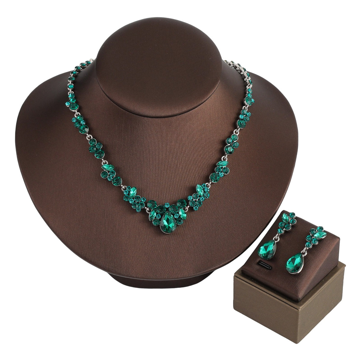 Elegant Emerald Floral Teardrop Necklace & Earring Set