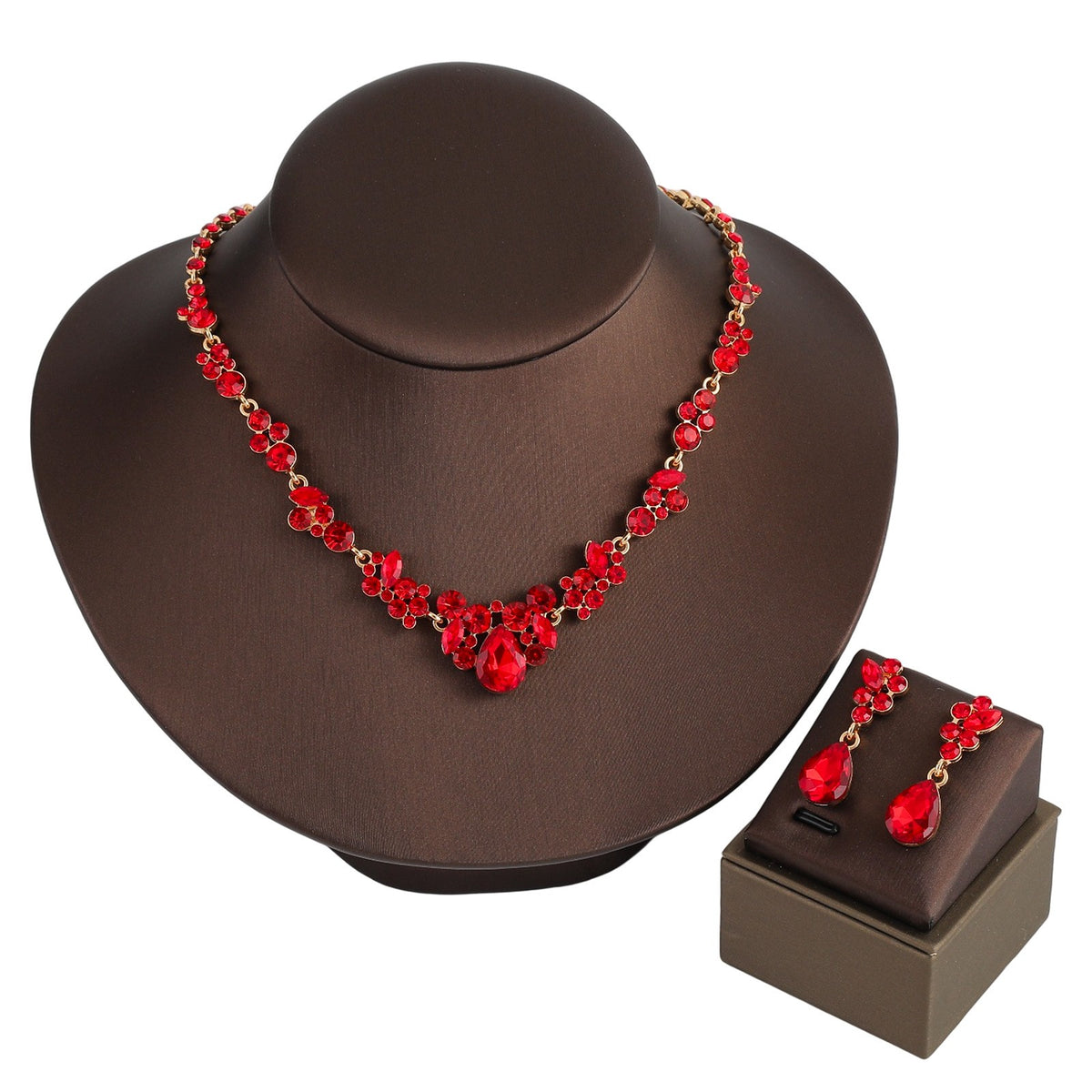 Elegant Emerald Floral Teardrop Necklace & Earring Set
