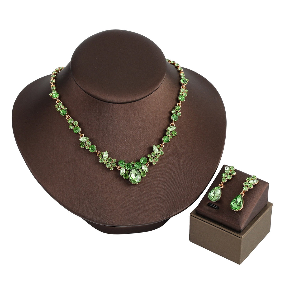Elegant Emerald Floral Teardrop Necklace & Earring Set