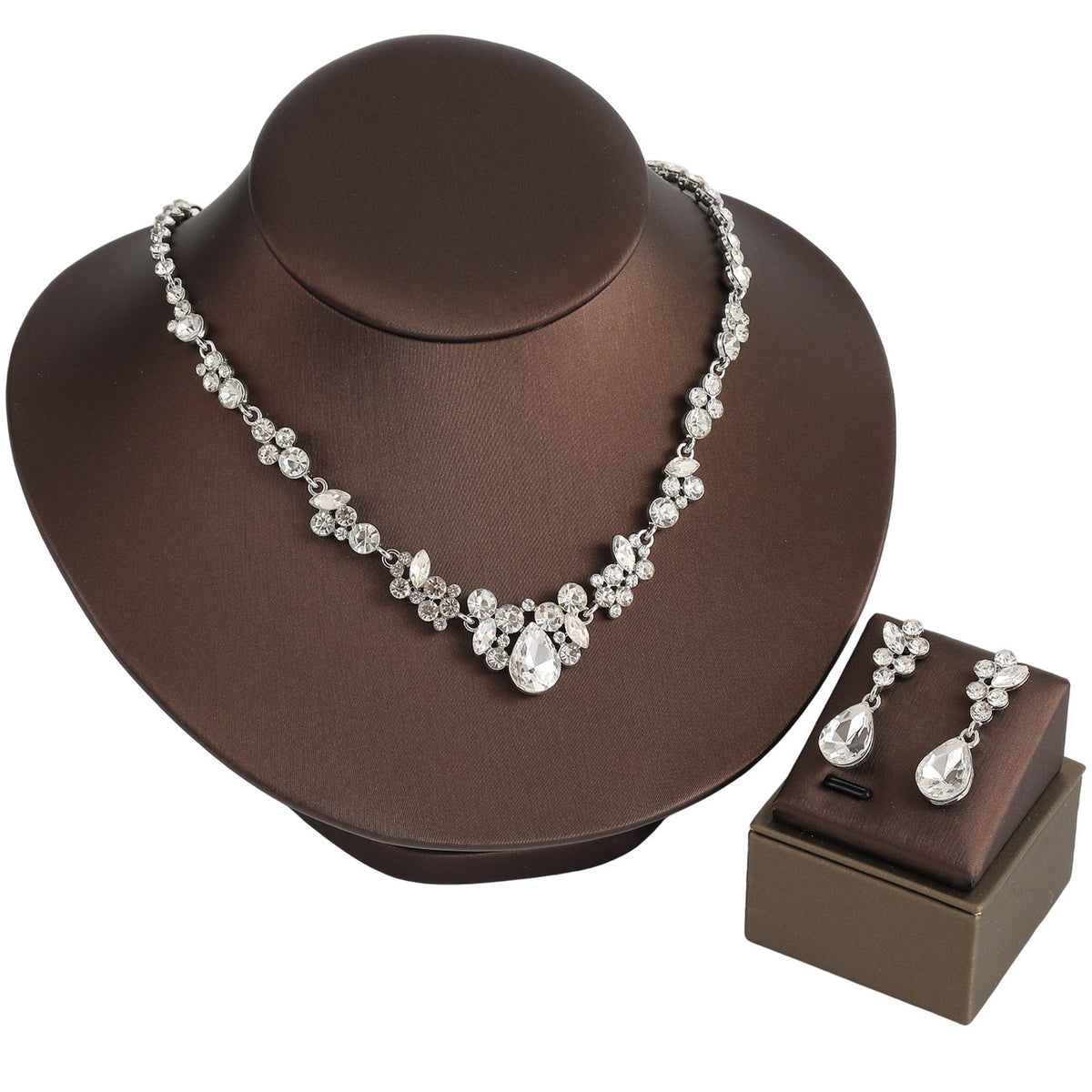 Elegant Emerald Floral Teardrop Necklace & Earring Set