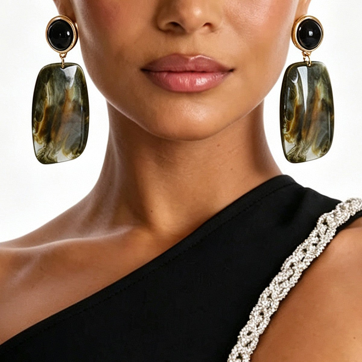 Classy Vintage Moss Agate Resin Drop Earrings