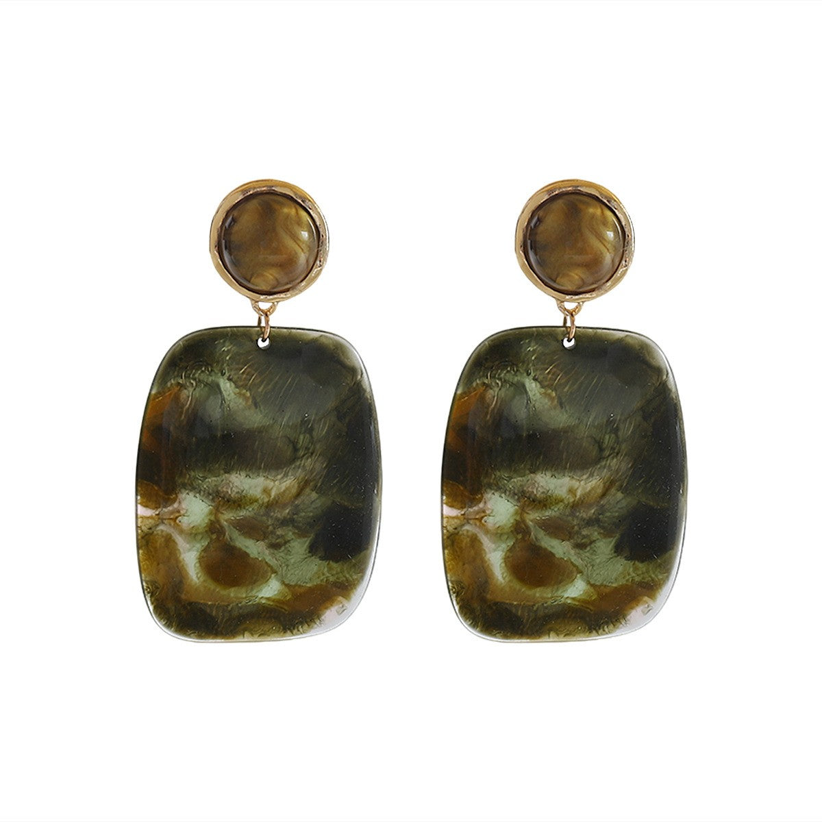 Classy Vintage Moss Agate Resin Drop Earrings