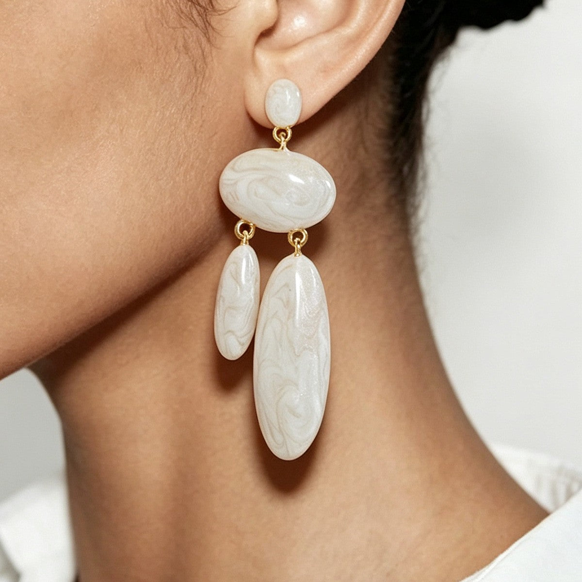 Vintage White Marble Geometric Dangle Earrings